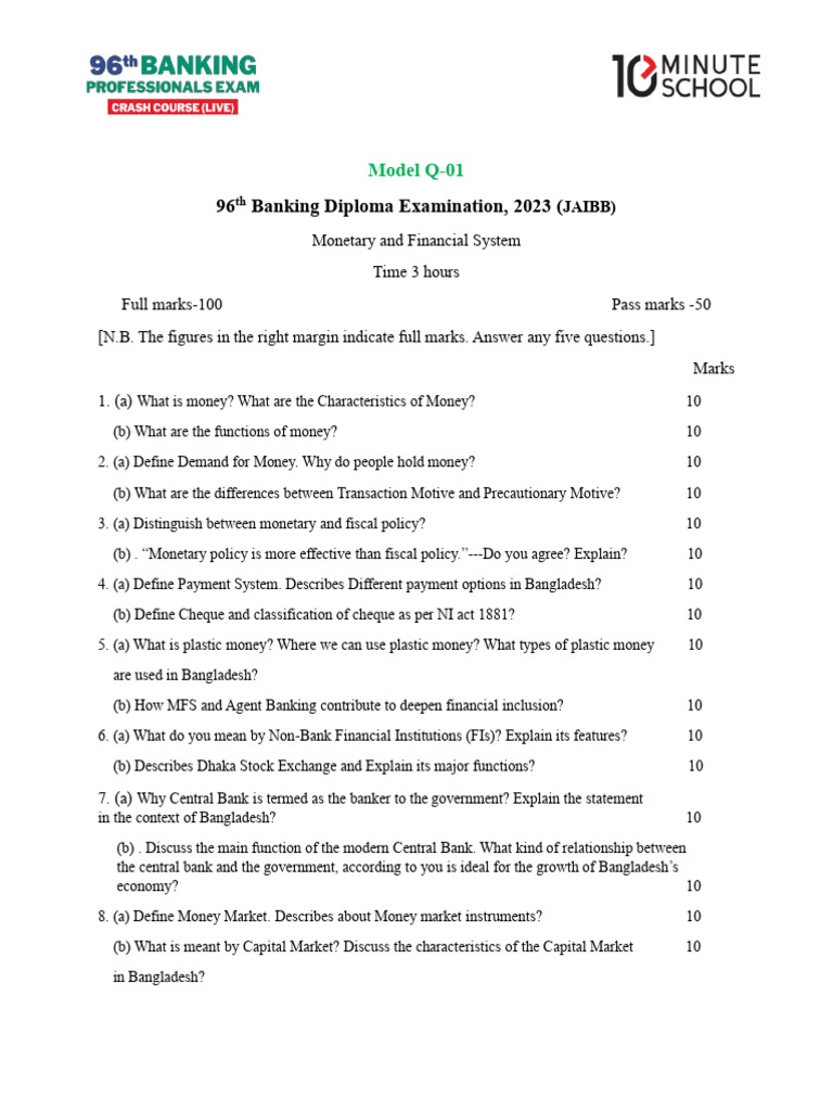 MFS Model Question (3 Sets) | PDF | Islamic Banking And Finance | Money