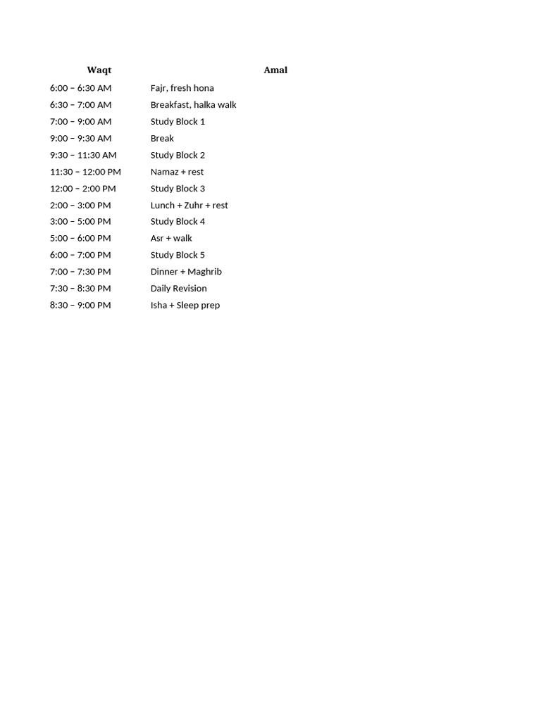 FA Study Routine A4 | PDF