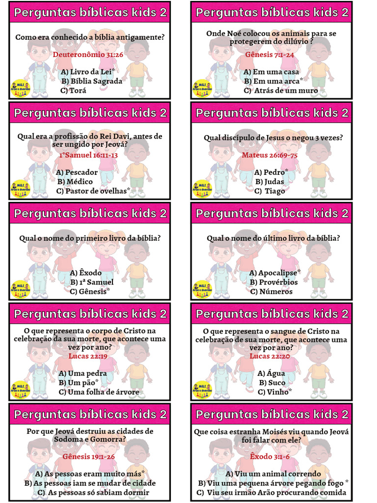 Quiz Bíblico Infantil: Perguntas e Respostas | PDF | Bíblia | Gênesis ...