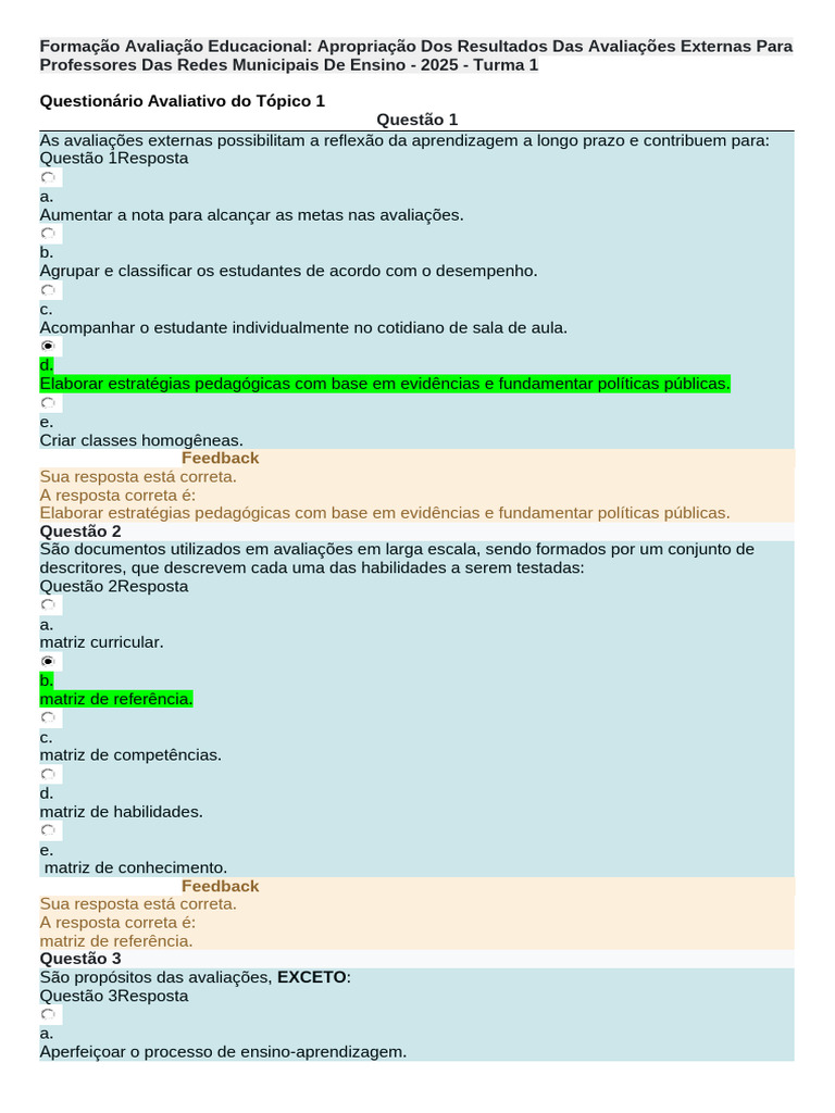 Avaliação Educacional e Resultados Externos | PDF | Pedagogia | Aprendizado