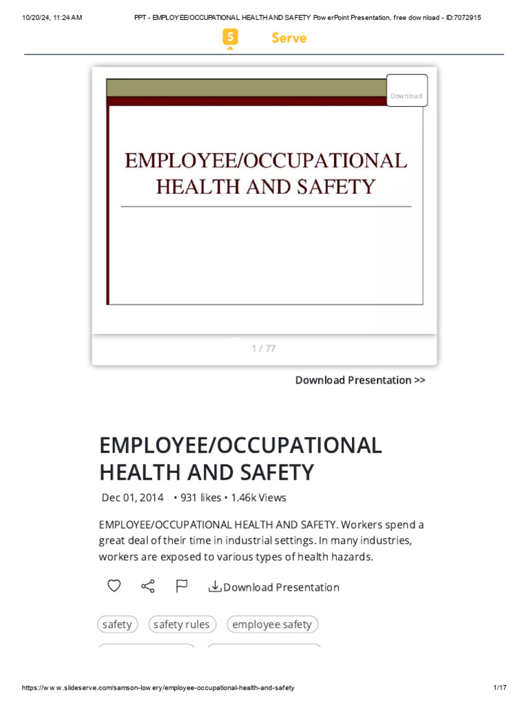 Employee - Occupational Health and Safety Powerpoint Presentation, Free ...