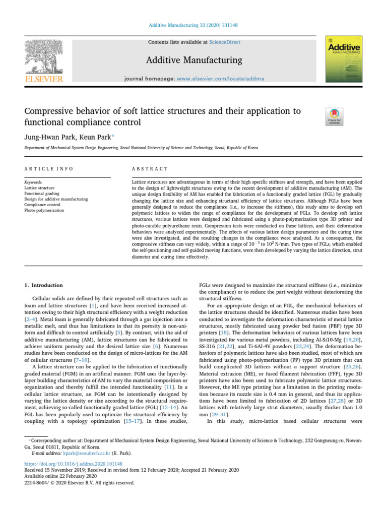 Compressive Behavior of Soft Lattice Structures and Their Application ...