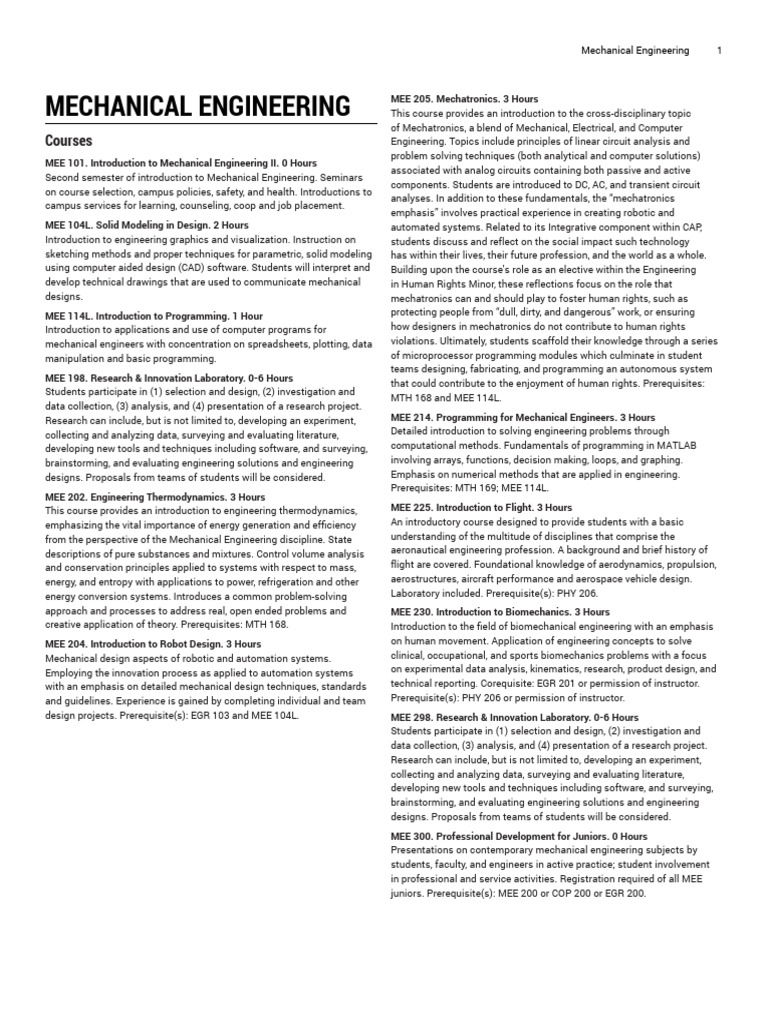 Mechanical Engineering Course Overview | PDF | Engineering | Mechanical ...
