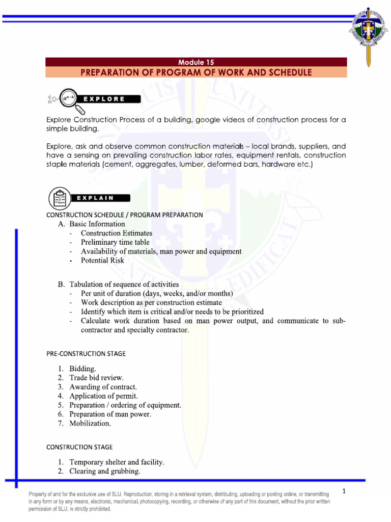 Program of Work and Schedule | PDF