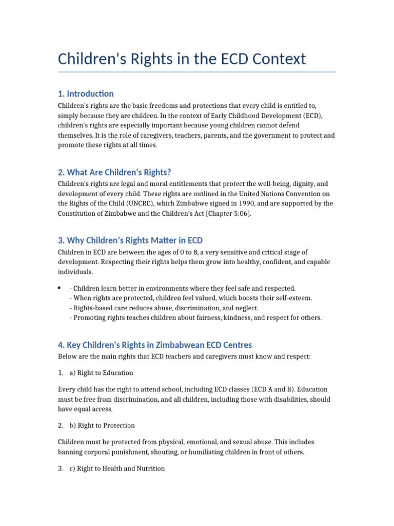 Children's Rights in Zimbabwe's ECD | PDF | Children's Rights | Social ...