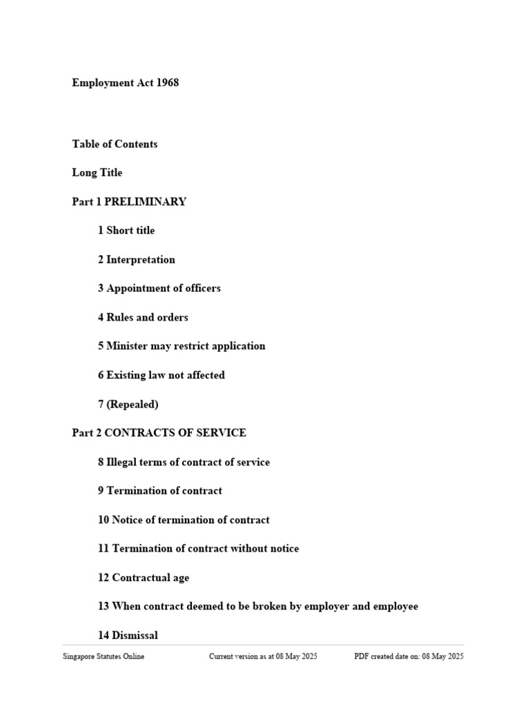 Employment Act 1968 Overview Singapore | PDF | Employment | Salary