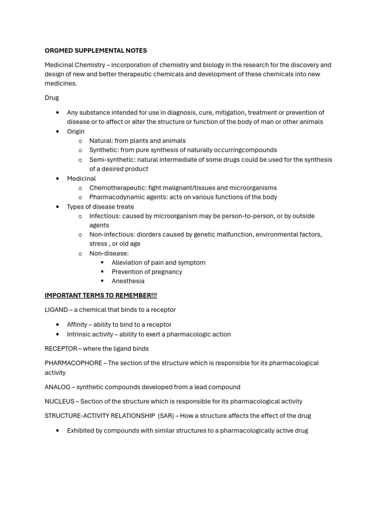 Orgmed Supplemental Notes | PDF | Pharmacology | Drug Metabolism
