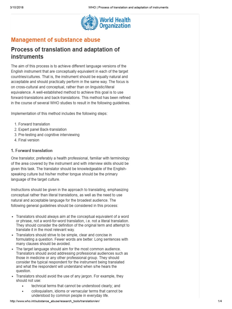 WHO Guidelines for Instrument Translation | PDF | Translations | Question