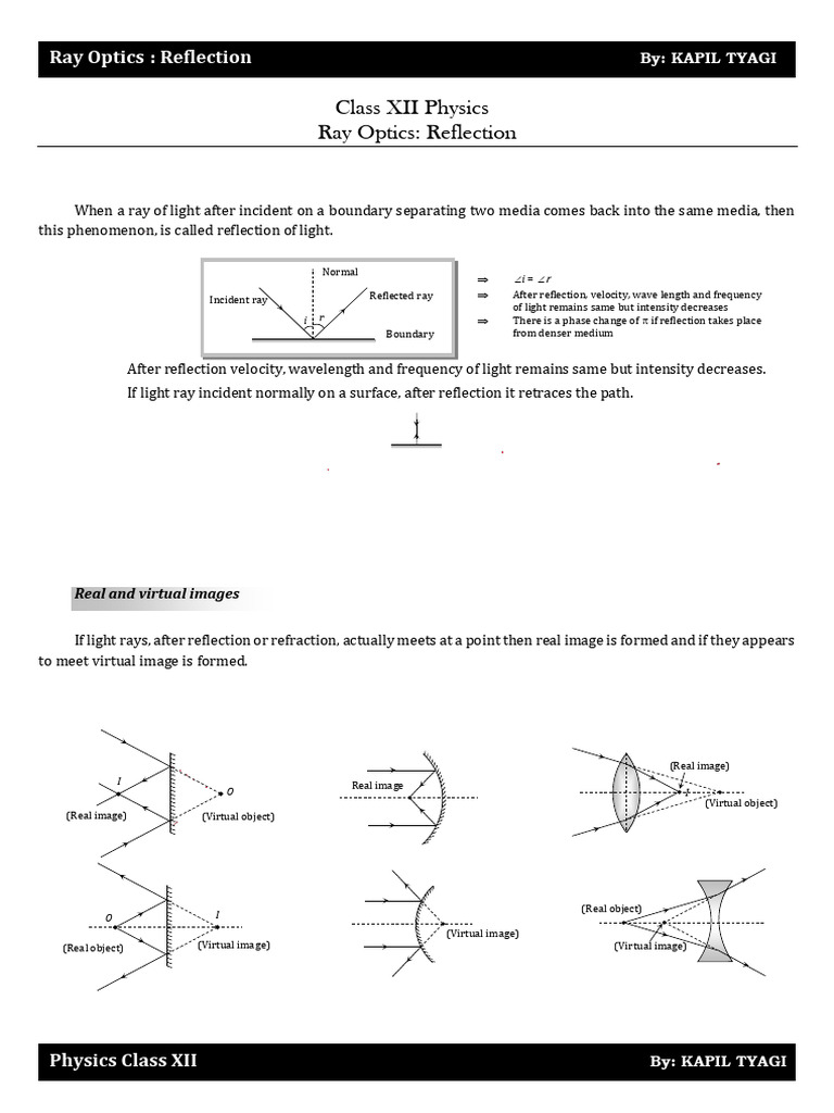 Reflection in Ray Optics by Kapil Tyagi | PDF | Reflection (Physics ...
