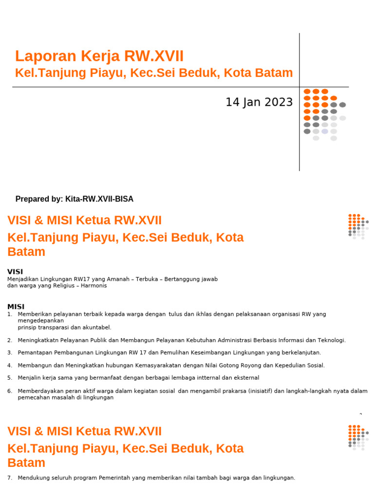 Visi dan Misi RW.XVII Batam 2022-2027 | PDF