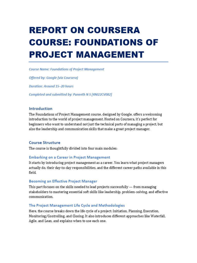 Google Project Management Foundations Course | PDF | Project Management ...