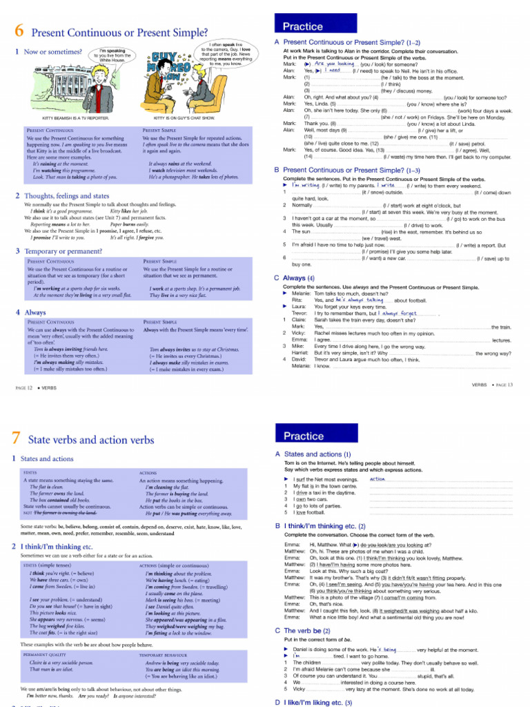 Unit 1 - Grammar 2 - Present Continuous vs. Present Simple | PDF