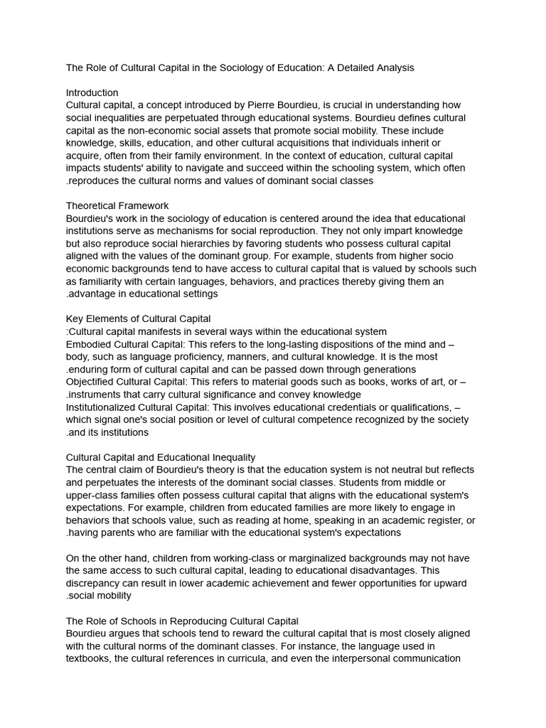 Cultural Capital's Impact on Education | PDF | Liberal Arts Education ...