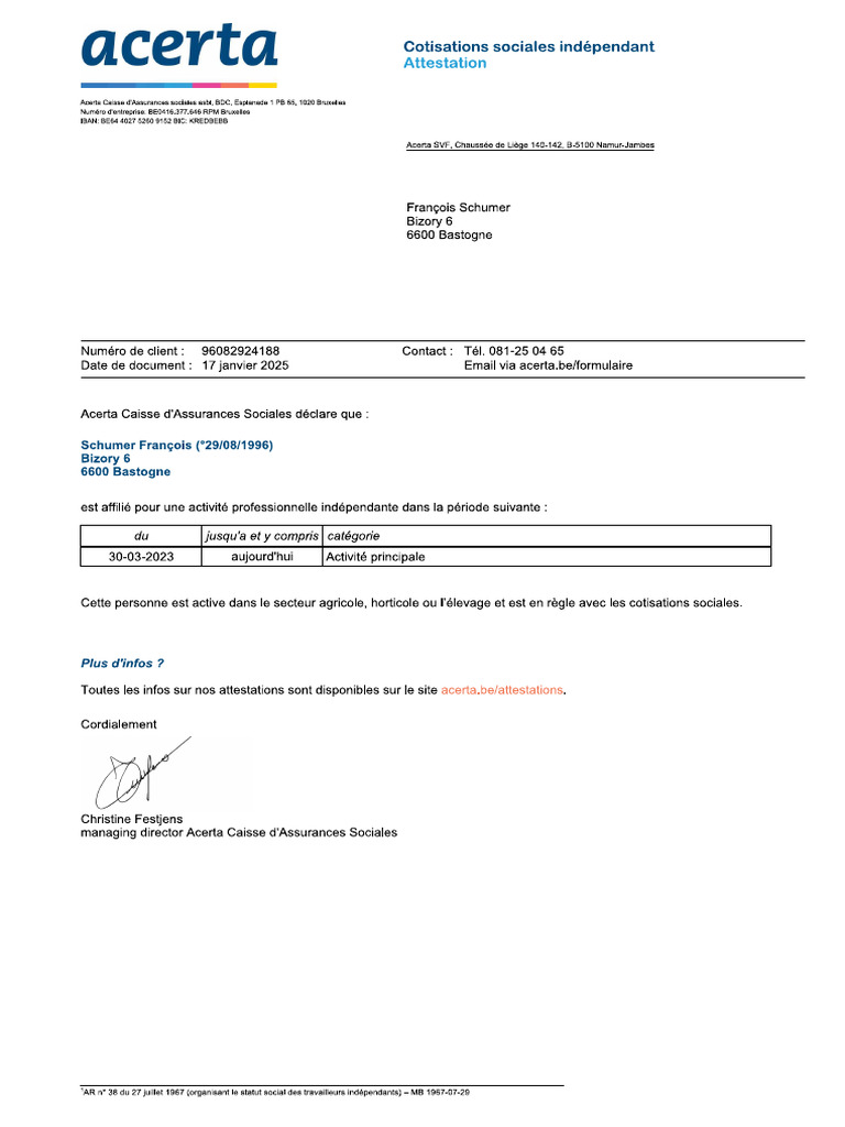 Attestation Acerta | PDF