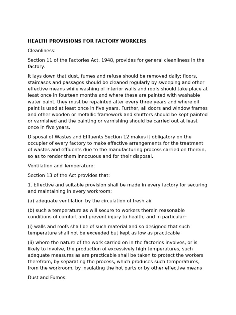 Health Provision For Factory Workers | PDF | Ventilation (Architecture ...
