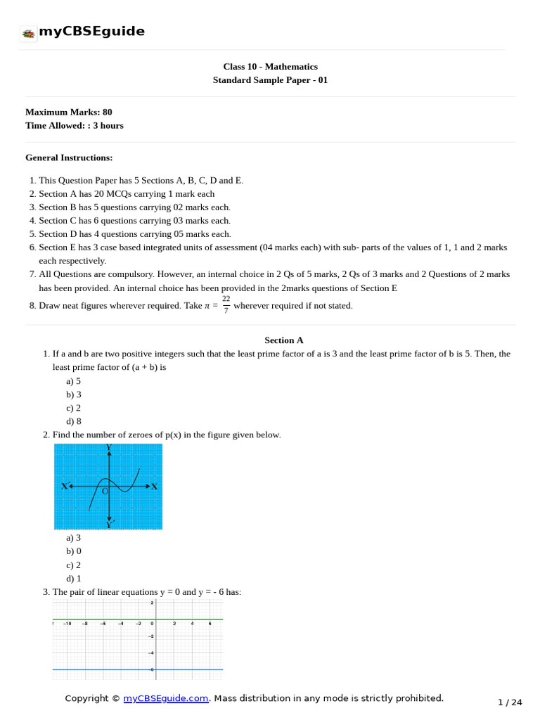Class 10 Mathematics Sample Paper 01 | PDF | Circle | Numbers