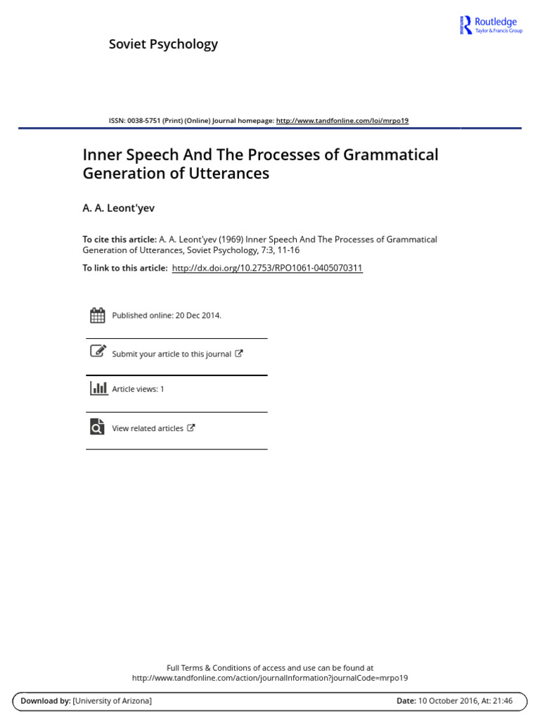 1969 - Inner Speech and The Processes of Grammatical Generation of ...