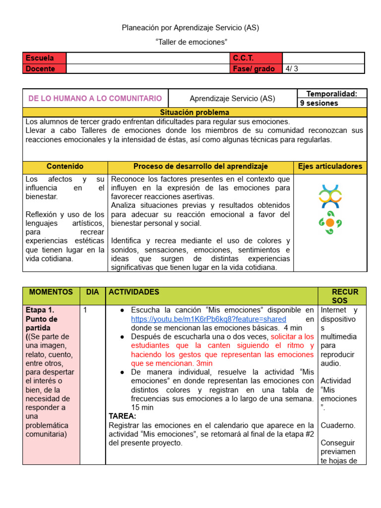Taller de Emociones en Tercer Grado | PDF | Las emociones | Aprendizaje