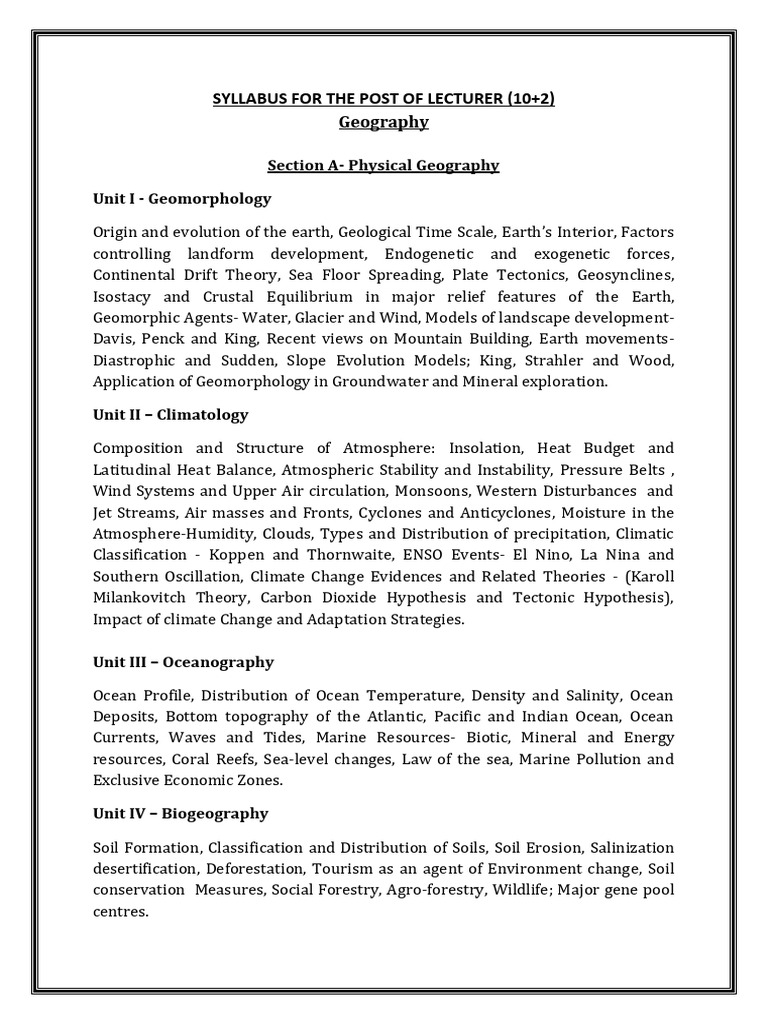 Syllabus For The Post of Lecturer Geography in School Education ...