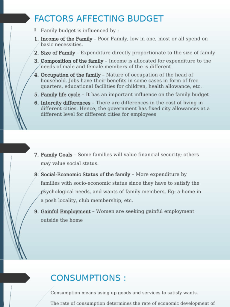 Factors Influencing Family Budgets | PDF | Cost Of Living | Consumption ...