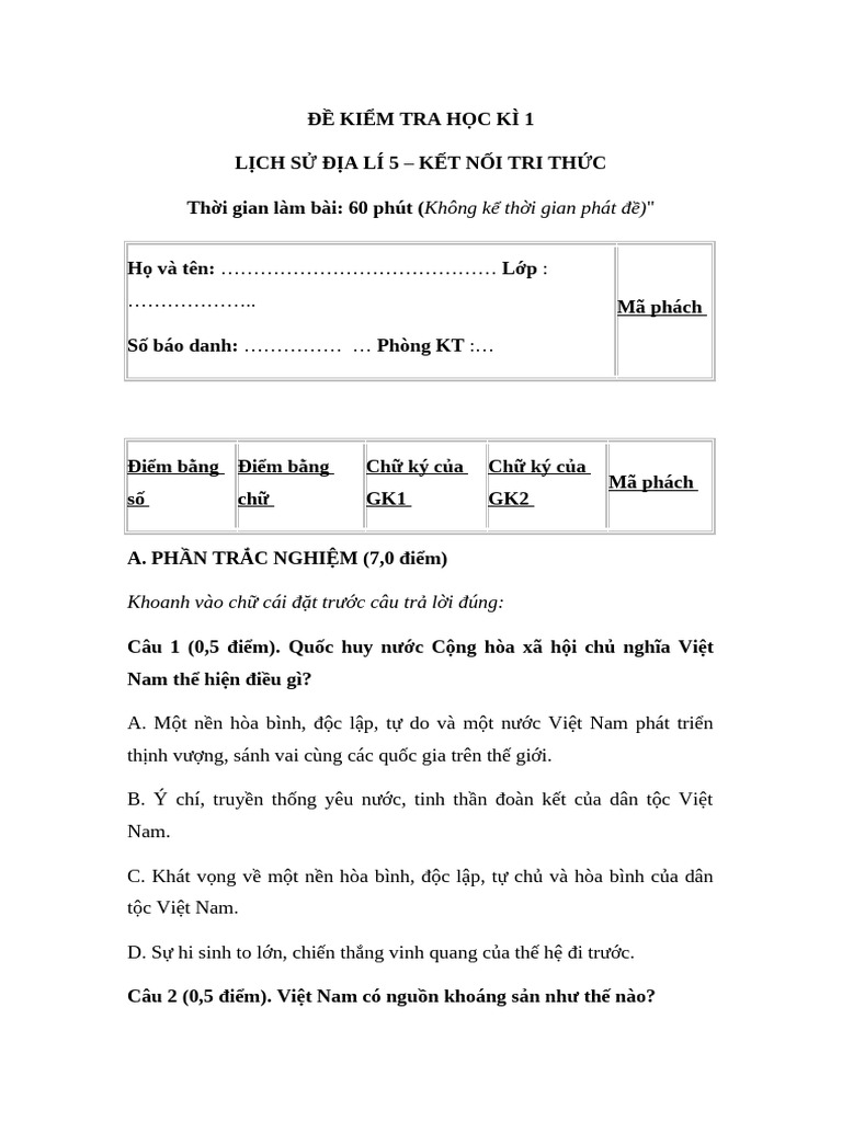 De Thi LSDL Lop 5 | PDF