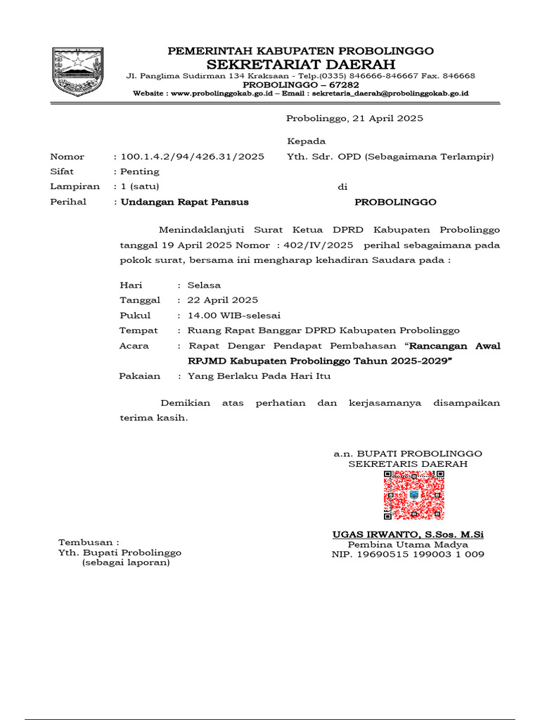 Undangan Rapat Pansus Probolinggo 2025 | PDF