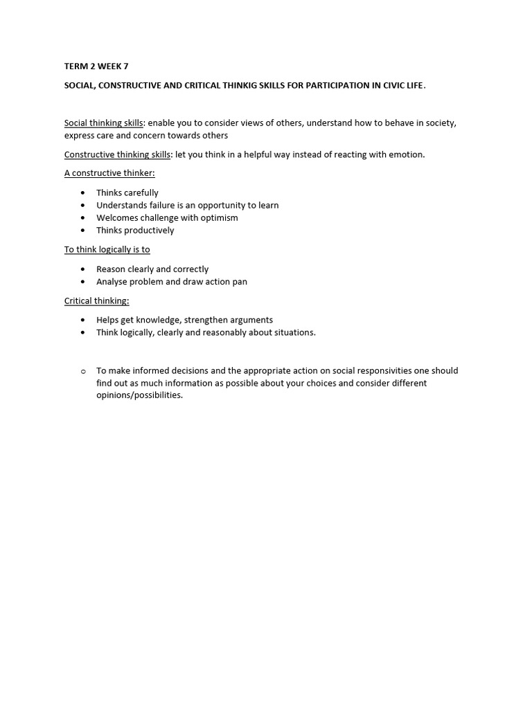 Week 7 Social, Constructive and Critical Tinking Skills | PDF