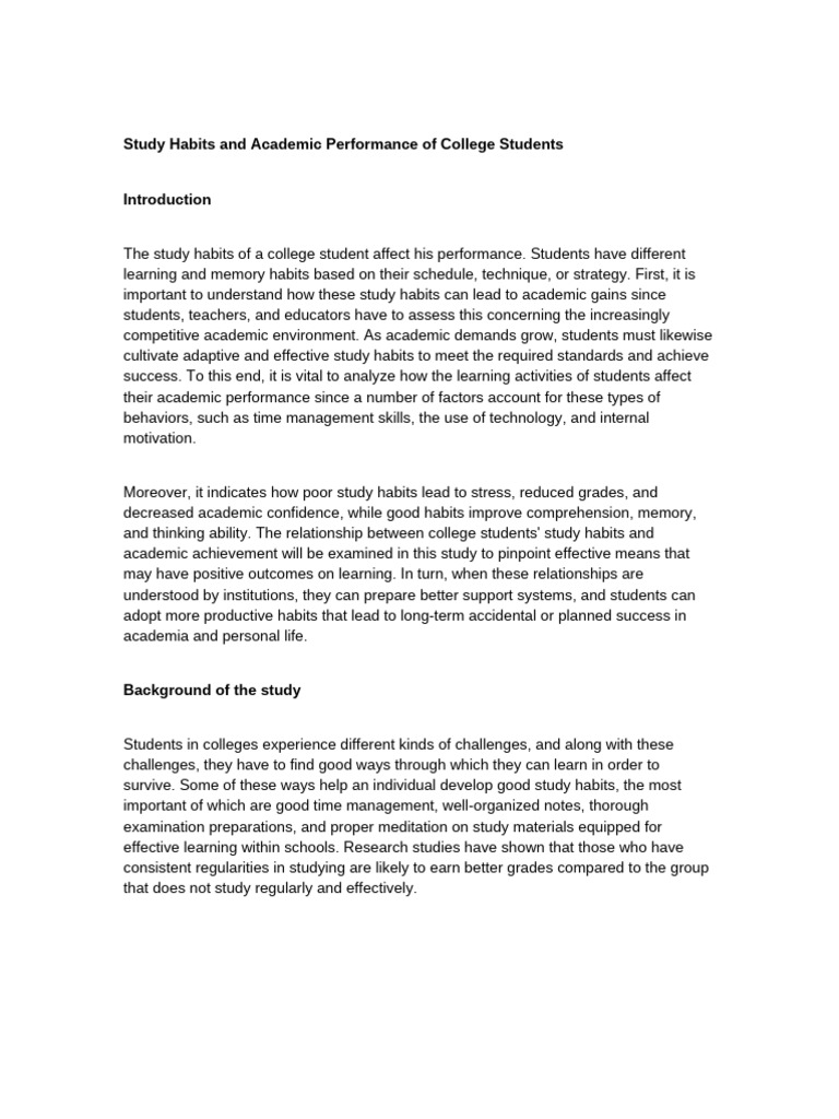 Impact of Study Habits on College Success | PDF | Survey Methodology ...