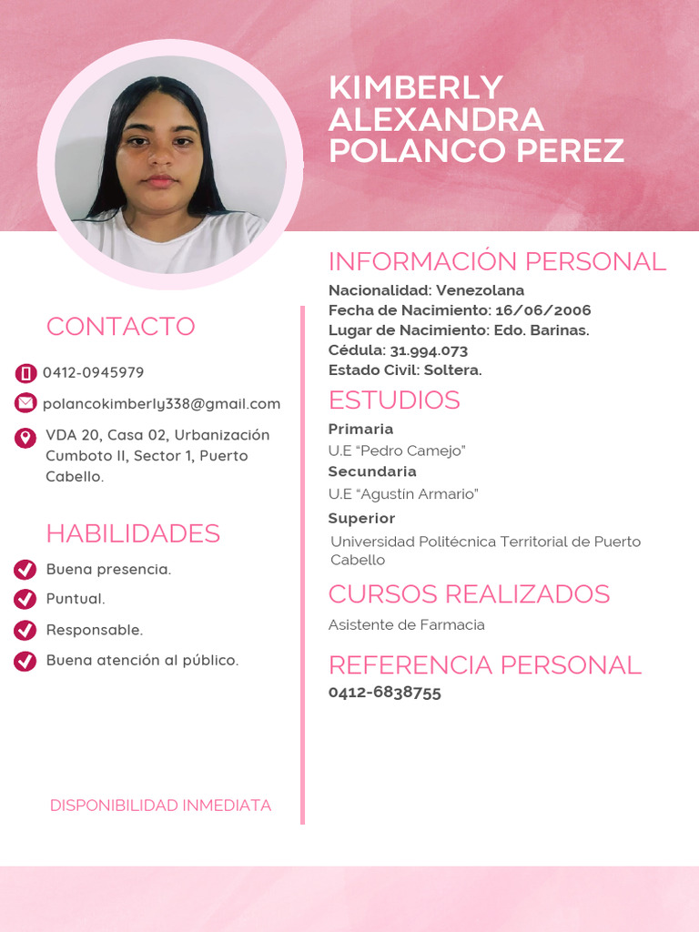 Currículum CV Acuarela Diseñadora Gráfica profesional femenino rosa | PDF