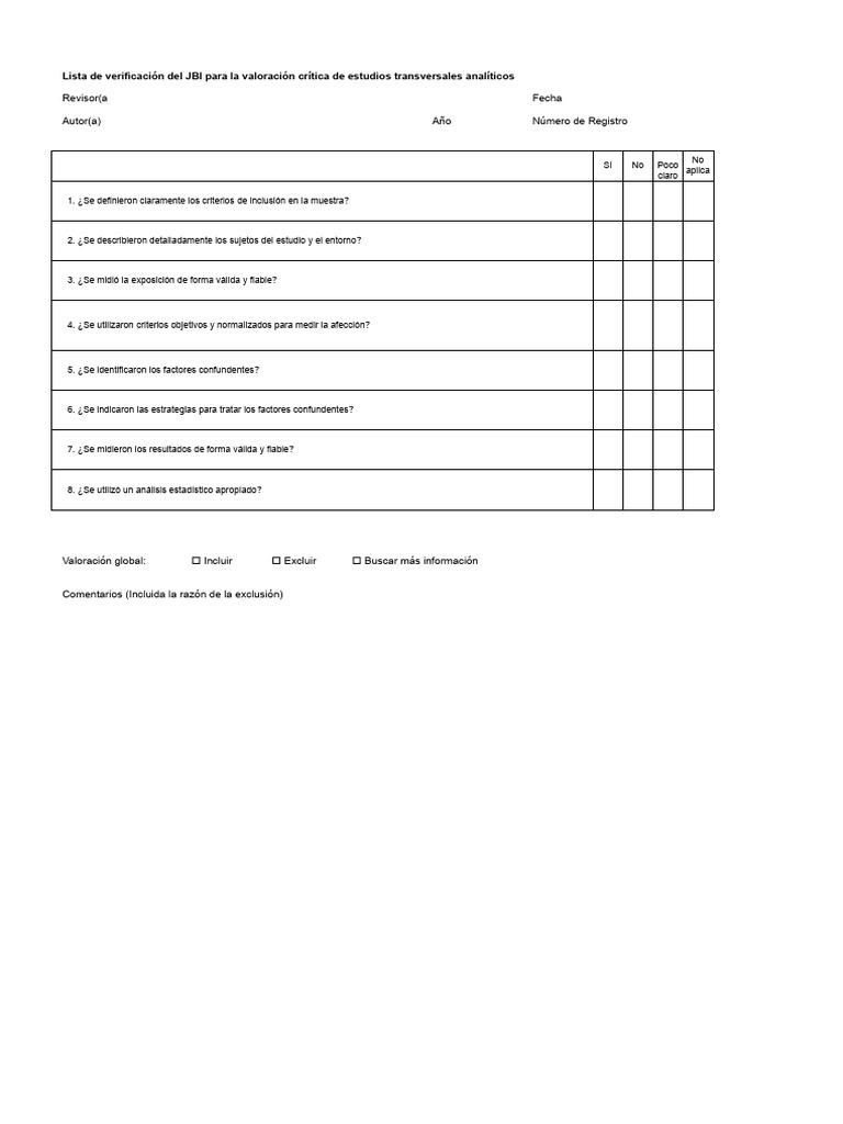 Checklist JBI para Estudios Transversales | PDF