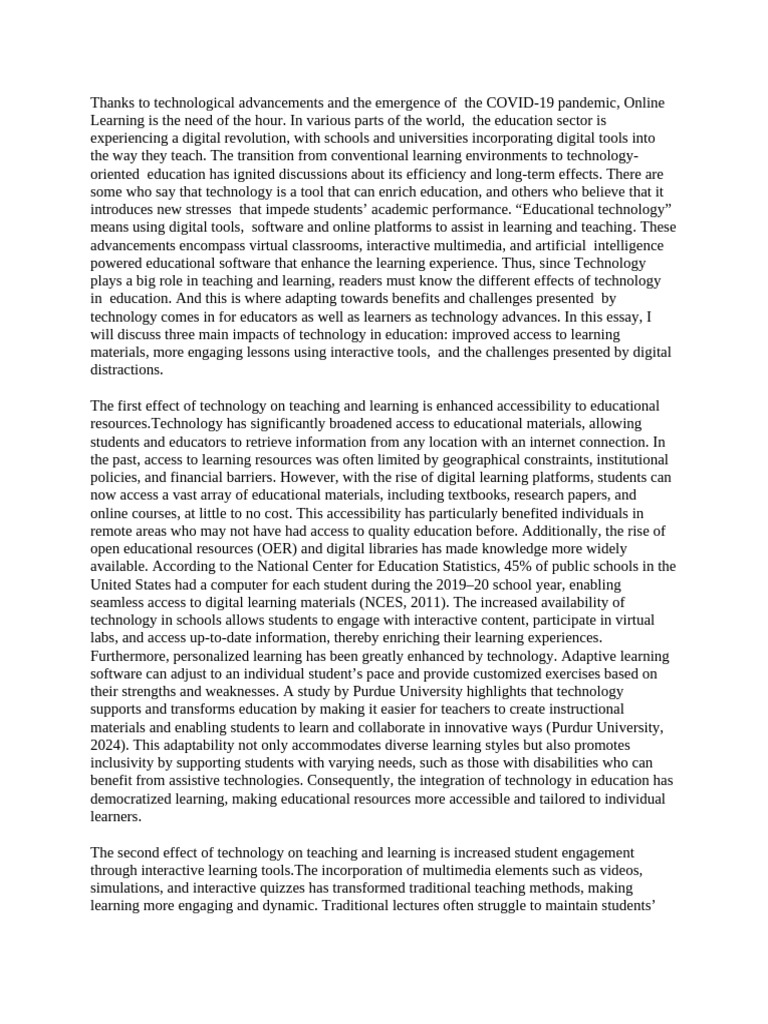 Impact of Technology on Education | PDF | Educational Technology | Learning