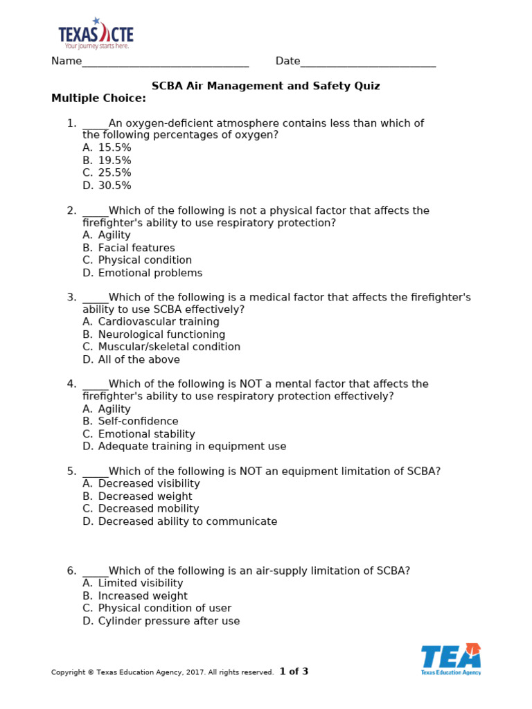 SCBA Air Management Quiz | PDF | Occupational Safety And Health ...