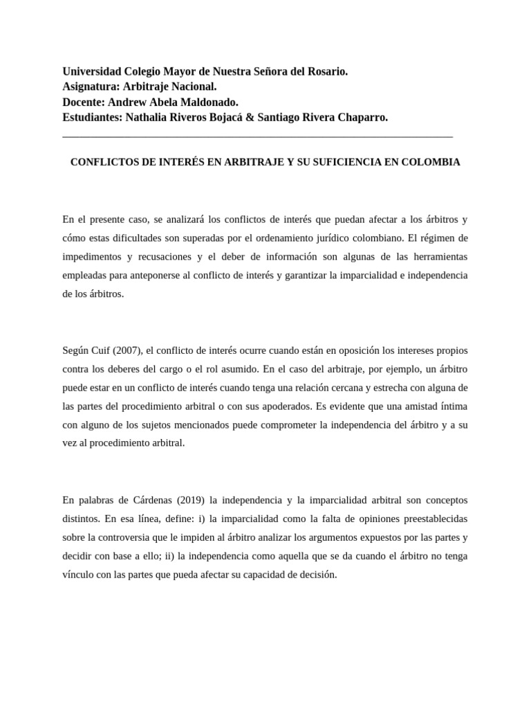 Conflictos de Interés en Arbitraje Nacional | PDF | Arbitraje | Árbitro