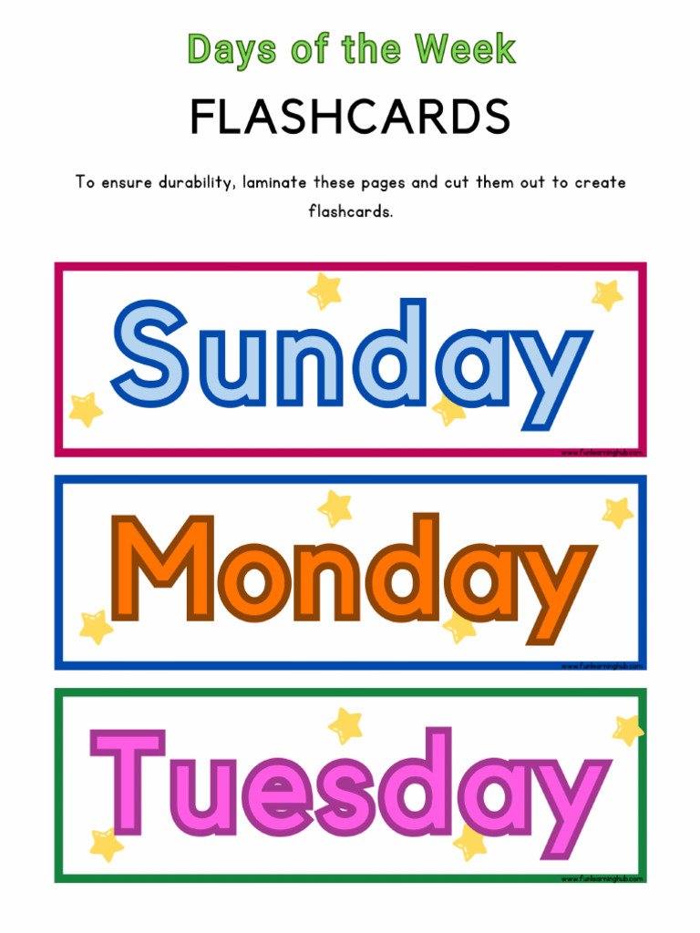 Days of The Week Flashcards 1 | PDF