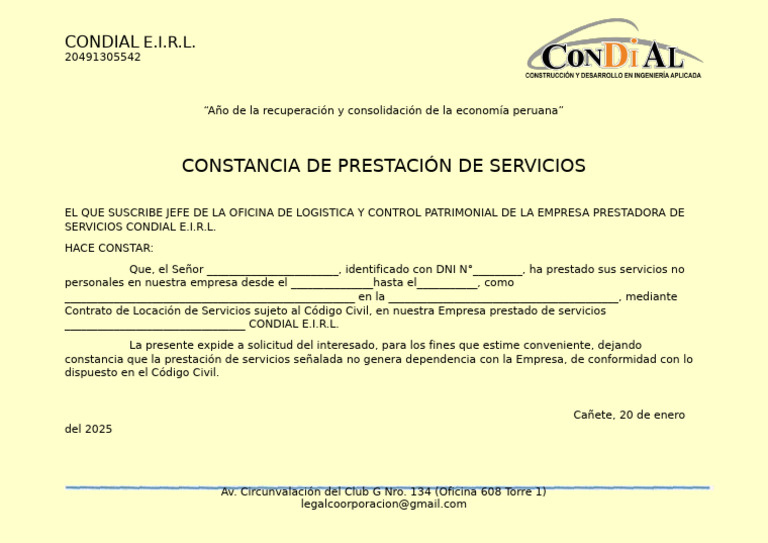 Constancia de Prestación de Servicios | PDF