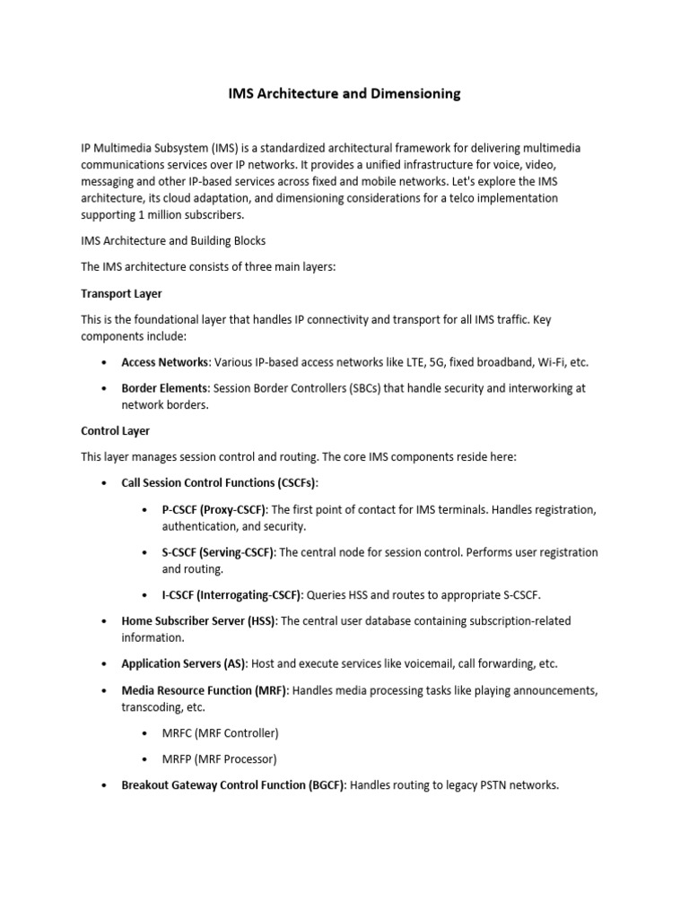IMS Architecture for 1M Subscribers | PDF | Ip Multimedia Subsystem ...