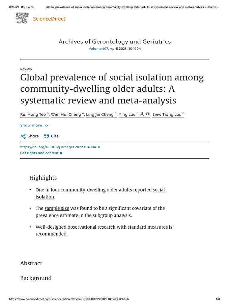 Global Social Isolation in Older Adults | PDF | Systematic Review ...