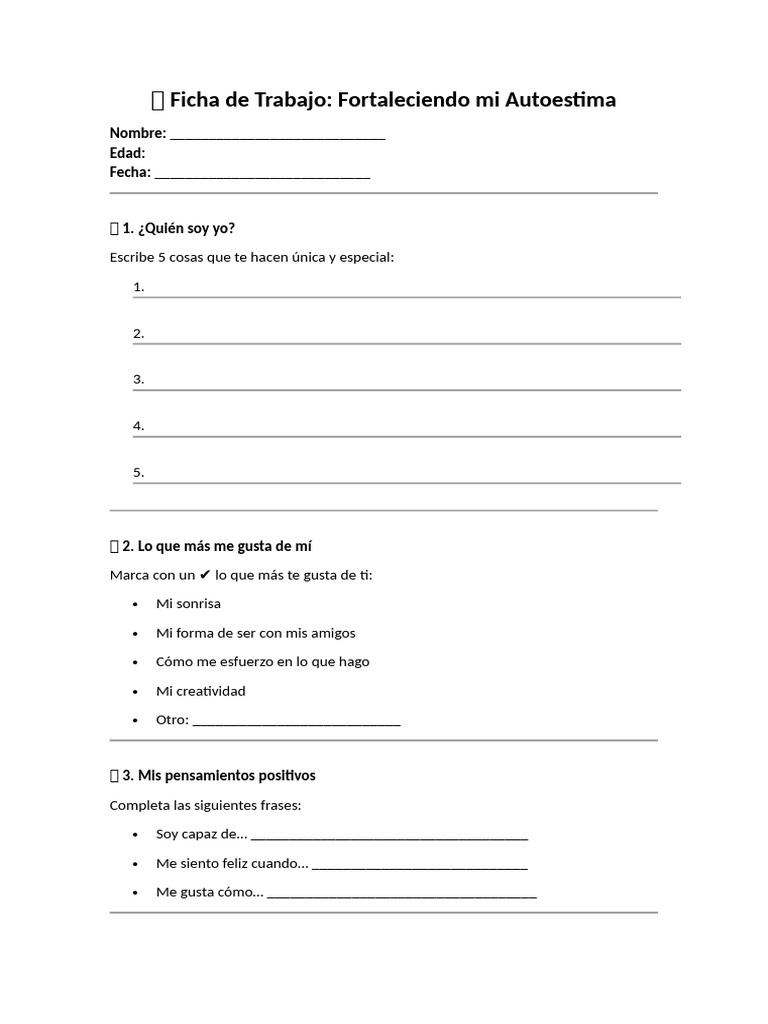 ? Ficha de Trabajo Autoestima | PDF