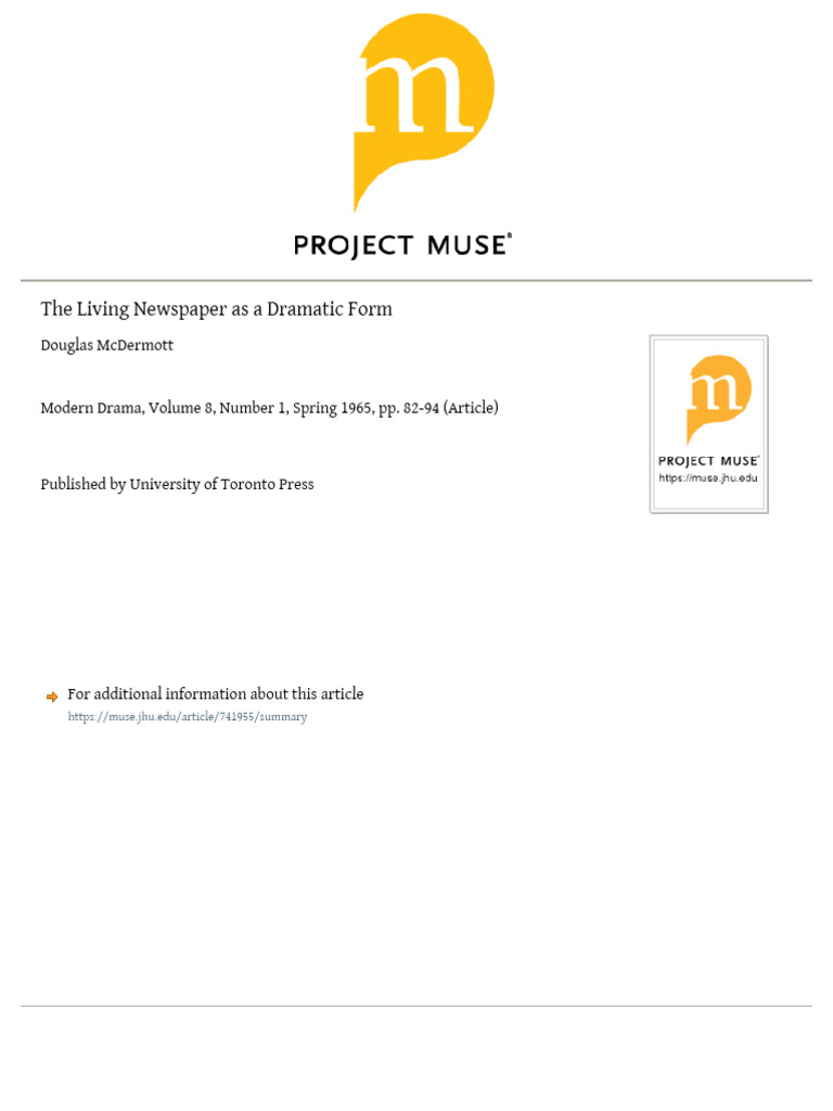 McDermott Douglas The Living Newspaper As A Dramatic Form | PDF