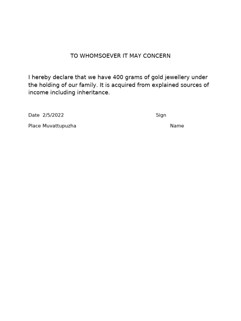 Gold Declaration for Family Holdings | PDF