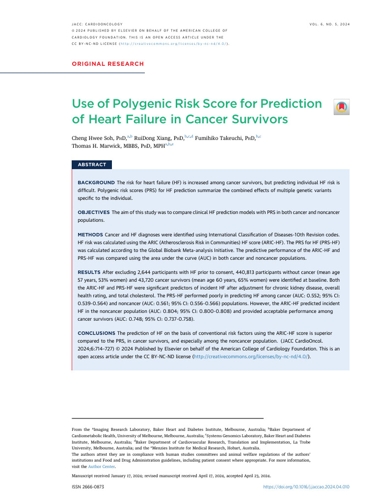 Soh Et Al 2024 Use of Polygenic Risk Score For Prediction of Heart ...