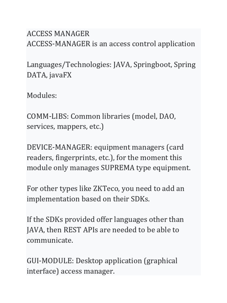 Access Manager: Java-Based Control App | PDF
