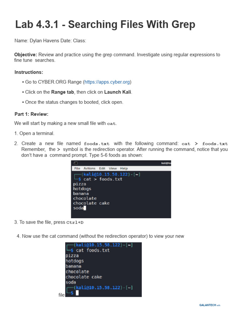 Grep Command Practice by Dylan Havens | PDF | Regular Expression | Text ...