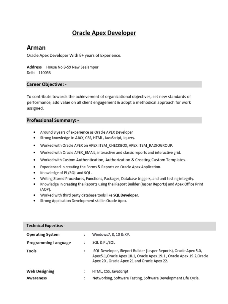 Senior Oracle APEX Developer Profile | PDF | Customer Relationship ...