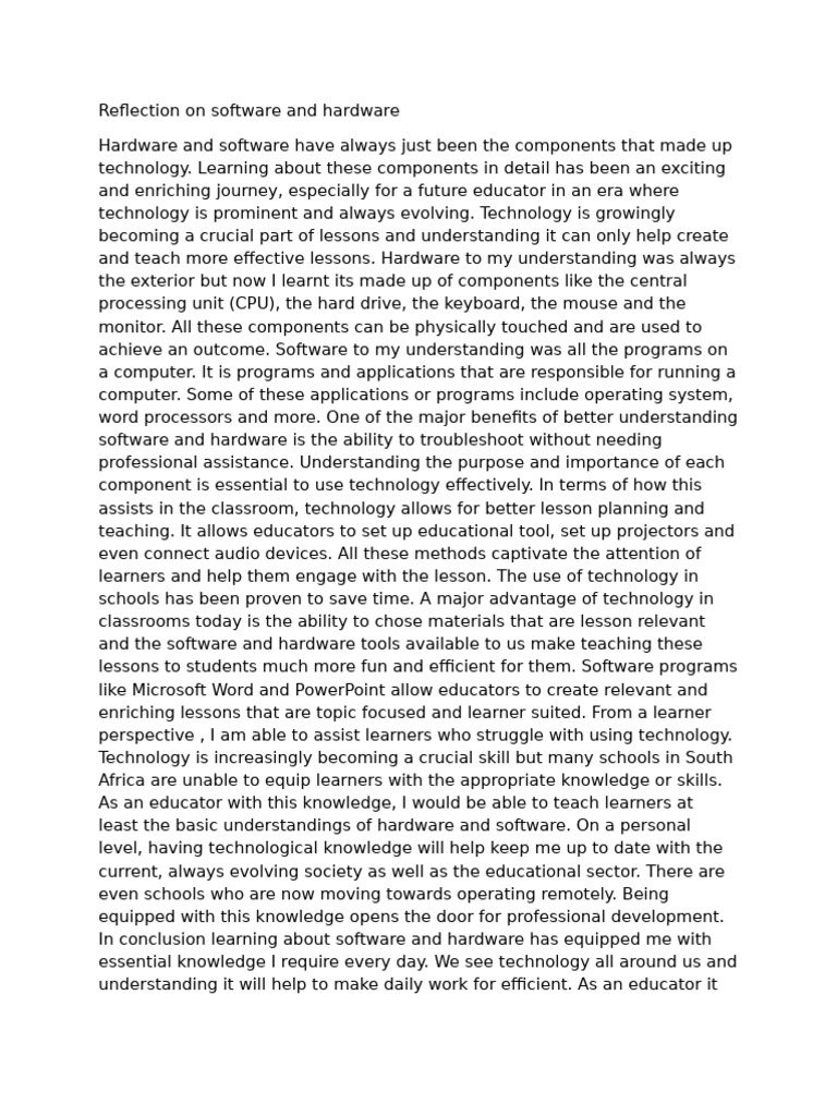 ICTE Reflection A Software and Hardware | PDF | Learning | Computer ...