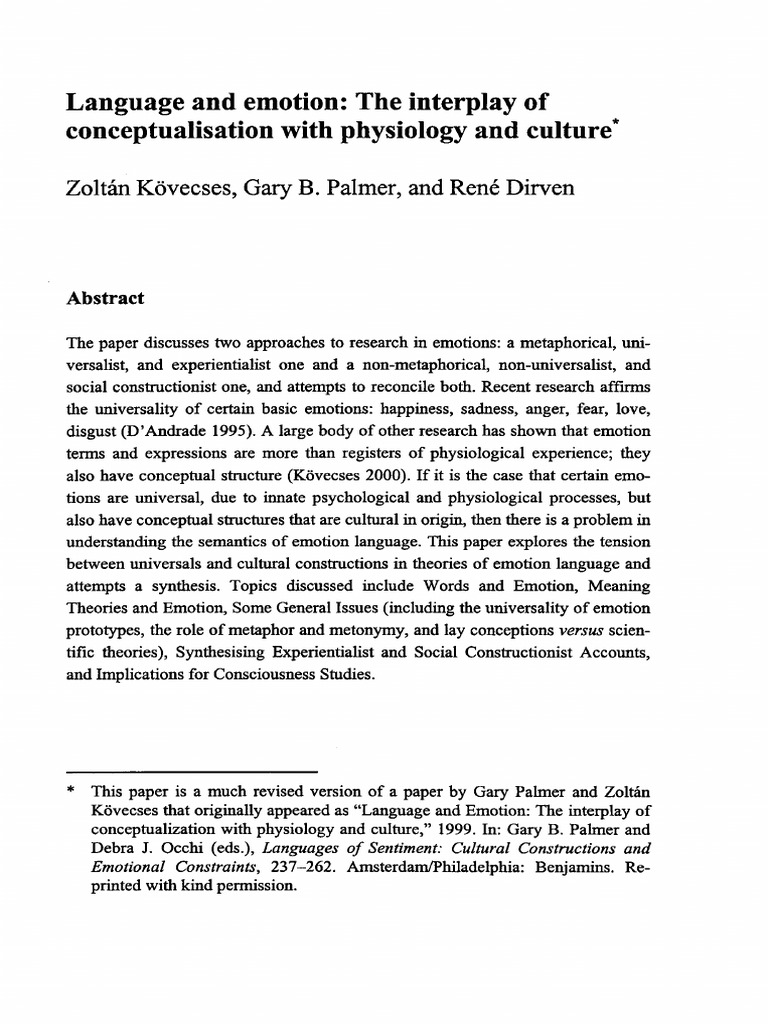 Language and Emotion The Interplay of Conceptualisation With Phy | PDF ...