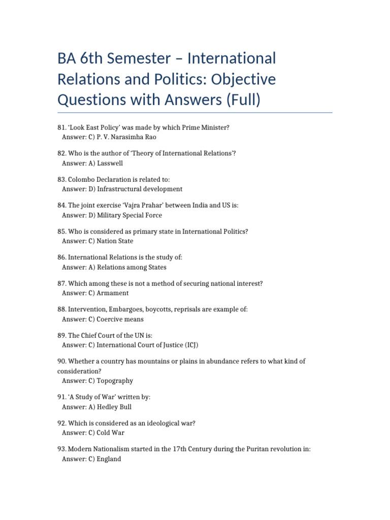 International Relations Exam Q&A Guide | PDF