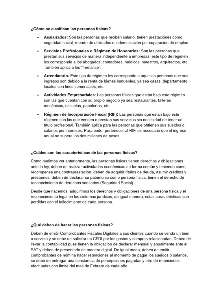 Clasificación de Personas Físicas | PDF | Impuesto sobre la renta | Salario