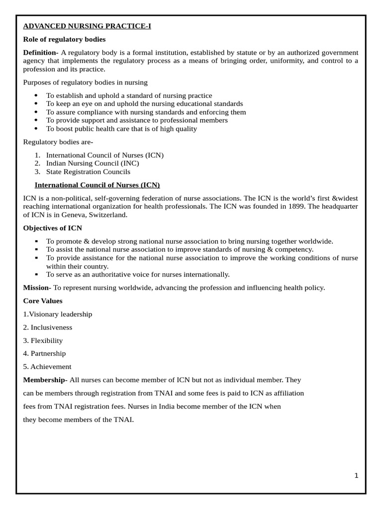 Nursing Regulatory Bodies Overview | PDF | Nursing | Leadership