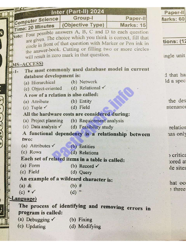 2nd Year Computer Solved Past Papers 2024 First Group | PDF